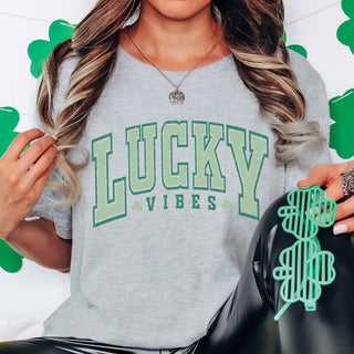 Varsity Letter Lucky Vibes Tee - Limeberry Designs