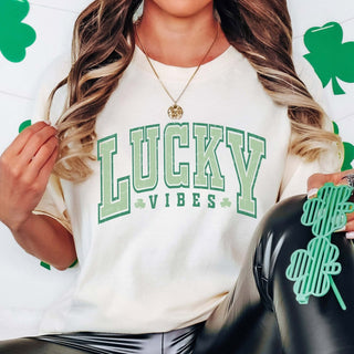 Varsity Letter Lucky Vibes Wholesale Tee - Limeberry Designs