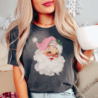 Vintage Santa Pink Hat Comfort Color Tee - Limeberry Designs