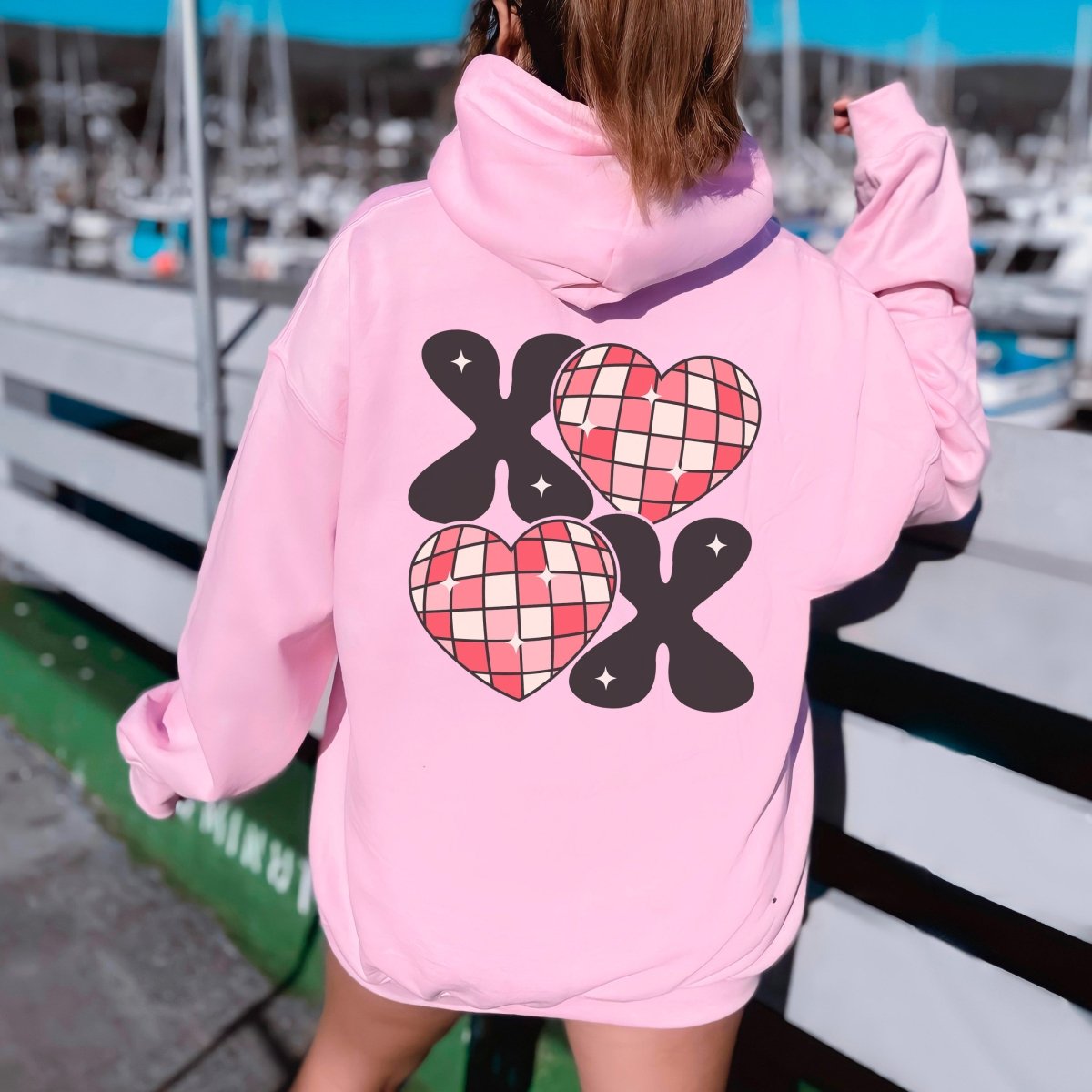 XOXO Disco Hearts Back Of Hoodie - Limeberry Designs