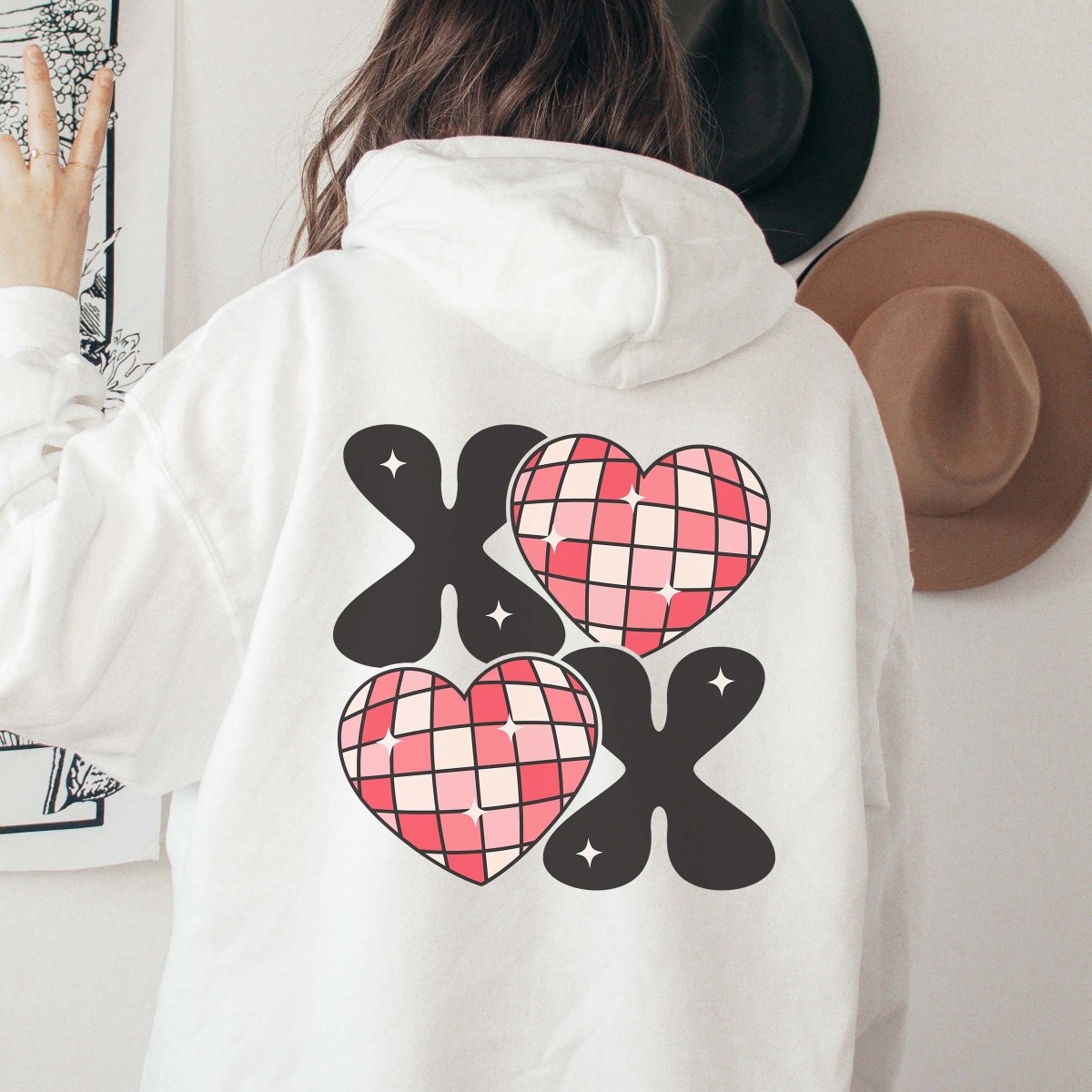 XOXO Disco Hearts Back Of Hoodie - Limeberry Designs