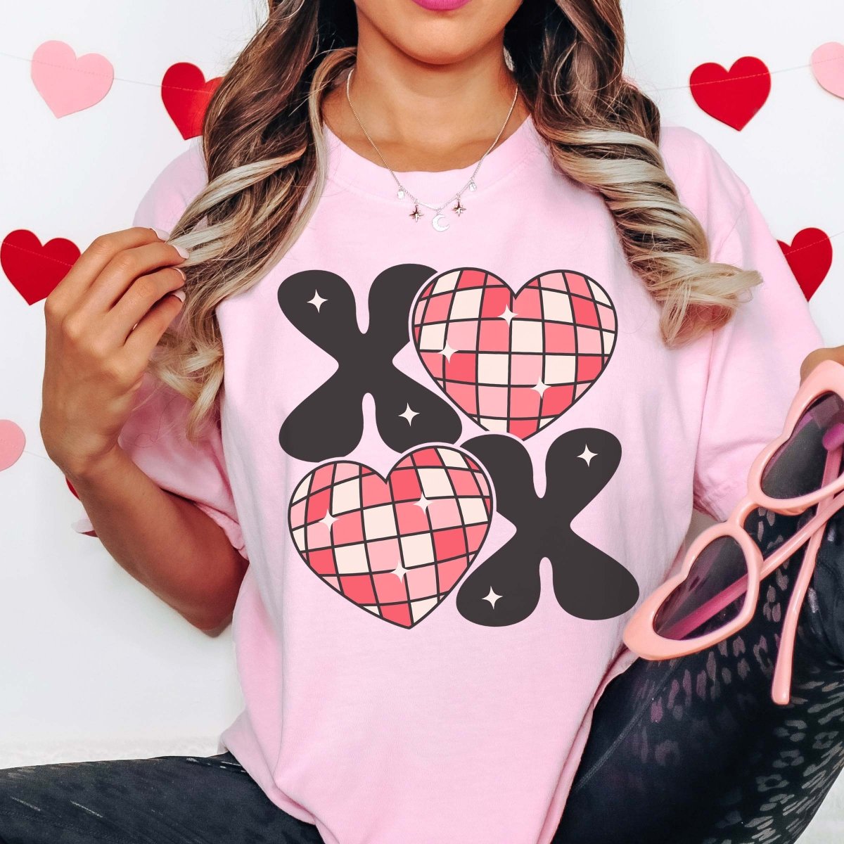 XOXO Disco Hearts Comfort Color Tee - Limeberry Designs