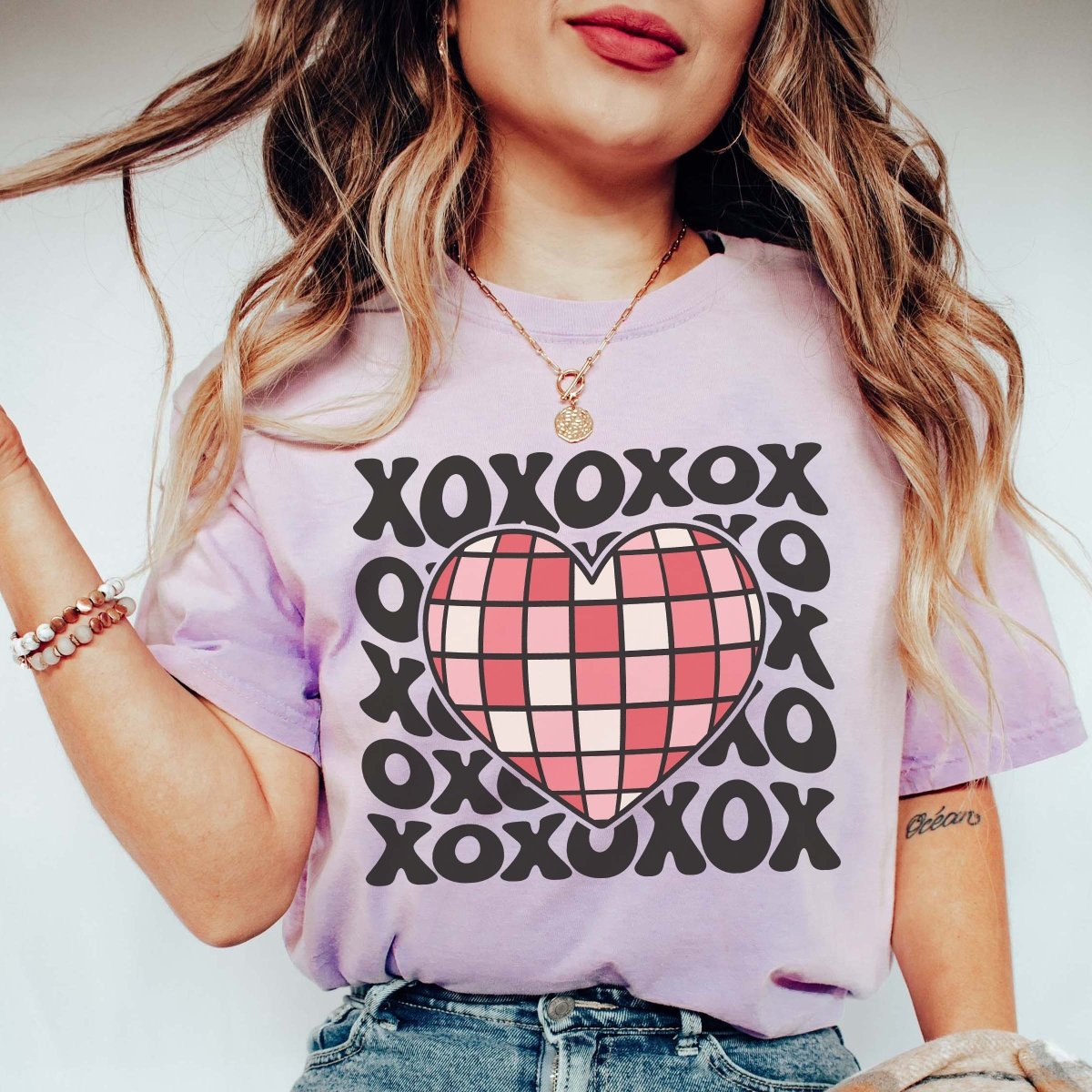 XOXO Discoball Heart Comfort Color Tee - Limeberry Designs